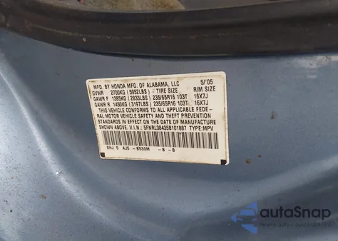 2005 Honda Odyssey Ex из США, поврежденный, VIN 5FNRL38435B101887